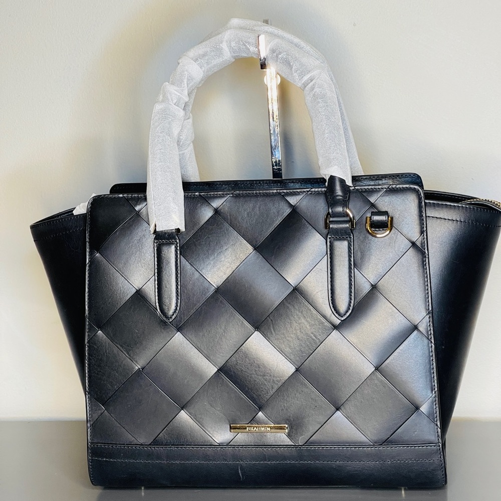 NEW Brahmin Aubree Woven Black Vik Leather Satchel!